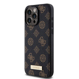 Apple iPhone 15 Pro Max Kılıf Guess M-safe Şarj Özellikli PU Deri Desenli Metal Plaka Logolu Kapak