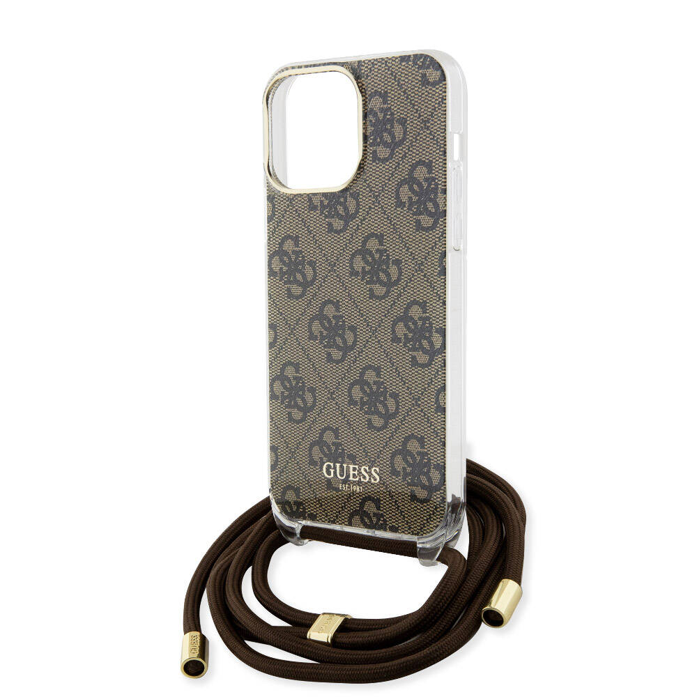 Apple iPhone 15 Pro Max Kılıf Guess Orjinal Lisanslı Çapraz Kordon 4G Desenli Kapak