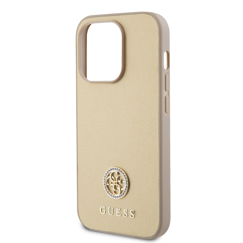 Apple iPhone 15 Pro Max Kılıf Guess Orjinal Lisanslı Deri 4G Metal Logo Strass Kapak