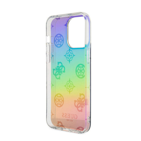 Apple iPhone 15 Pro Max Kılıf Guess Orjinal Lisanslı Desenli Yazı Logolu Askı İpli Holografik Glitter Peony Kapak