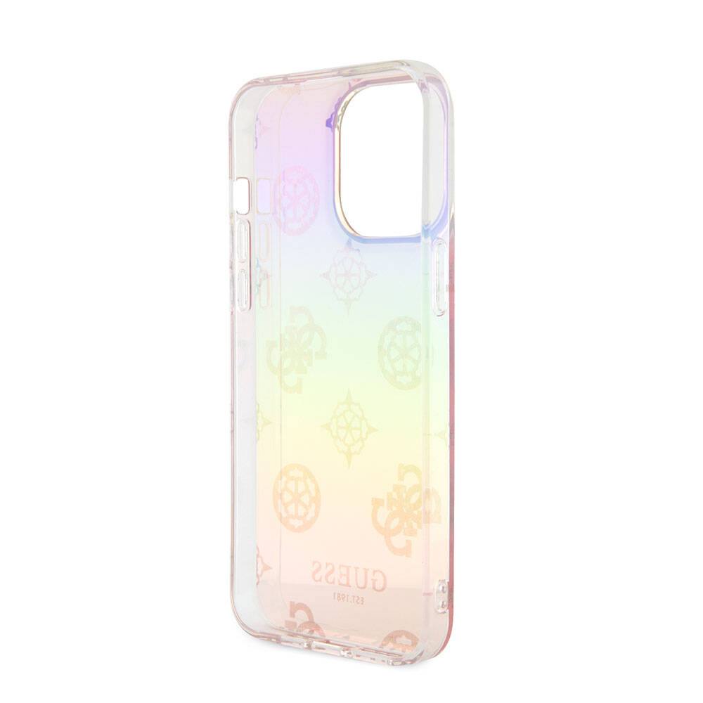 Apple iPhone 15 Pro Max Kılıf Guess Orjinal Lisanslı Desenli Yazı Logolu Askı İpli Holografik Glitter Peony Kapak