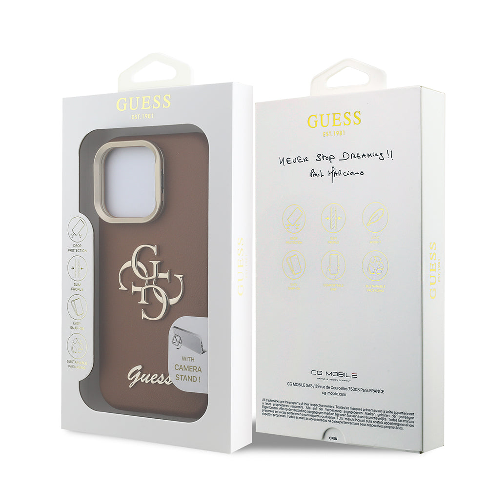 Apple iPhone 15 Pro Max Kılıf Guess Orjinal Lisanslı Grained Yazı Logolu Kamera Standlı Kapak