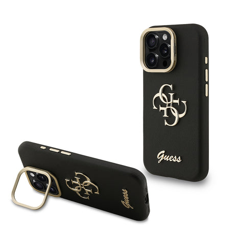 Apple iPhone 15 Pro Max Kılıf Guess Orjinal Lisanslı Grained Yazı Logolu Kamera Standlı Kapak