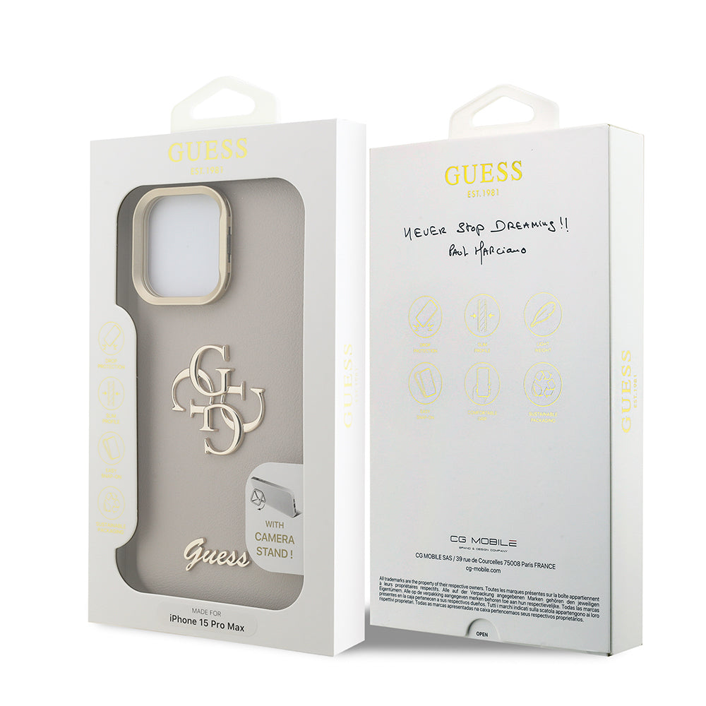 Apple iPhone 15 Pro Max Kılıf Guess Orjinal Lisanslı Grained Yazı Logolu Kamera Standlı Kapak