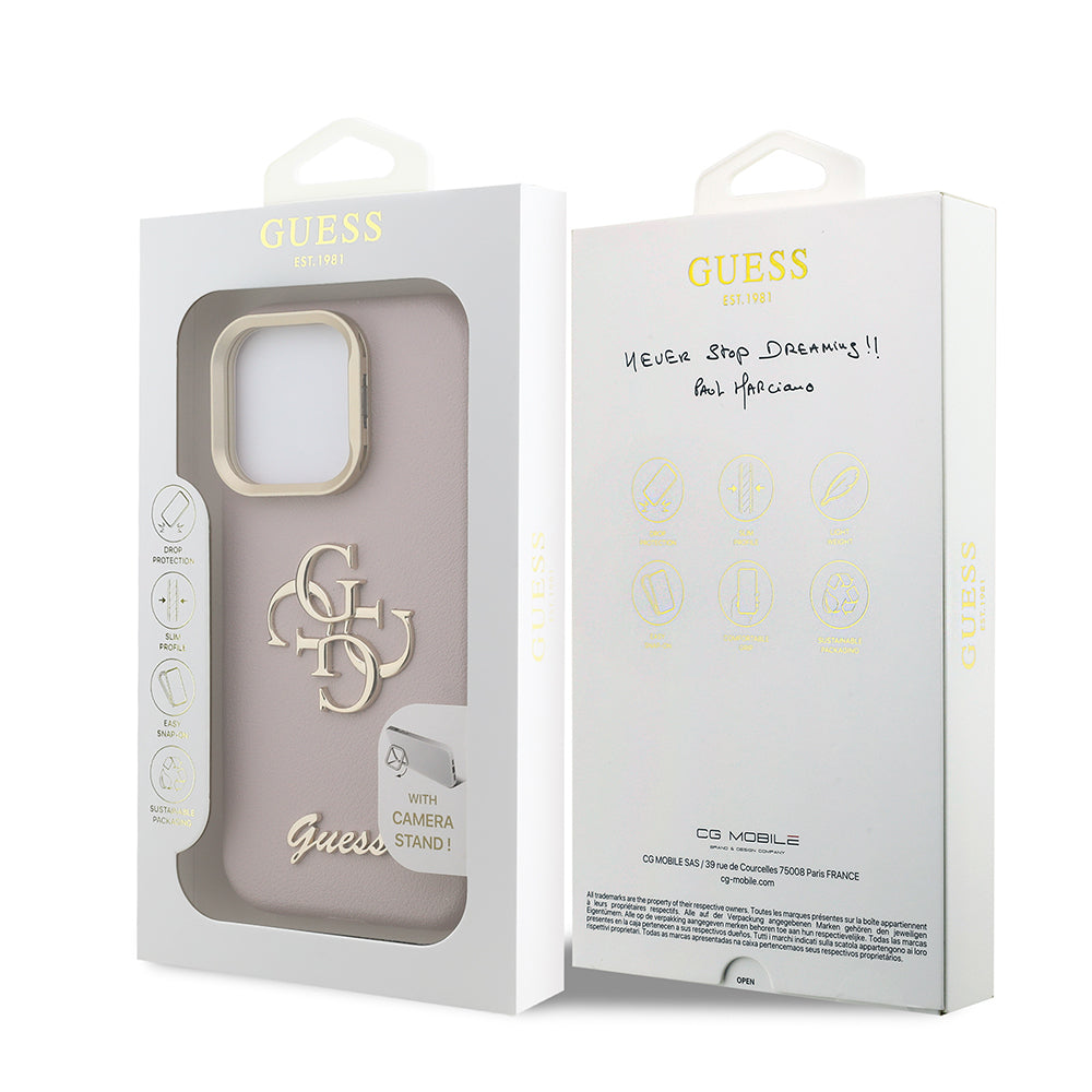 Apple iPhone 15 Pro Max Kılıf Guess Orjinal Lisanslı Grained Yazı Logolu Kamera Standlı Kapak