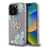 Apple iPhone 15 Pro Max Kılıf Guess Orjinal Lisanslı Gül Baskılı Büyük Metal Logo Dizaynlı Kapak