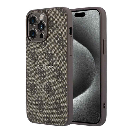 Apple iPhone 15 Pro Max Kılıf Guess Orjinal Lisanslı M-safe Kabartmalı 4G Desenli Yazı Logolu Kapak