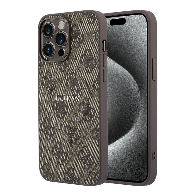 Apple iPhone 15 Pro Max Kılıf Guess Orjinal Lisanslı M-safe Kabartmalı 4G Desenli Yazı Logolu Kapak