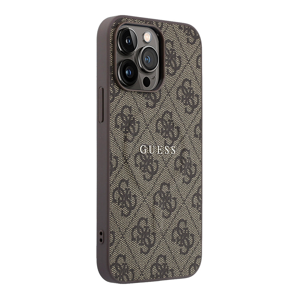 Apple iPhone 15 Pro Max Kılıf Guess Orjinal Lisanslı M-safe Kabartmalı 4G Desenli Yazı Logolu Kapak