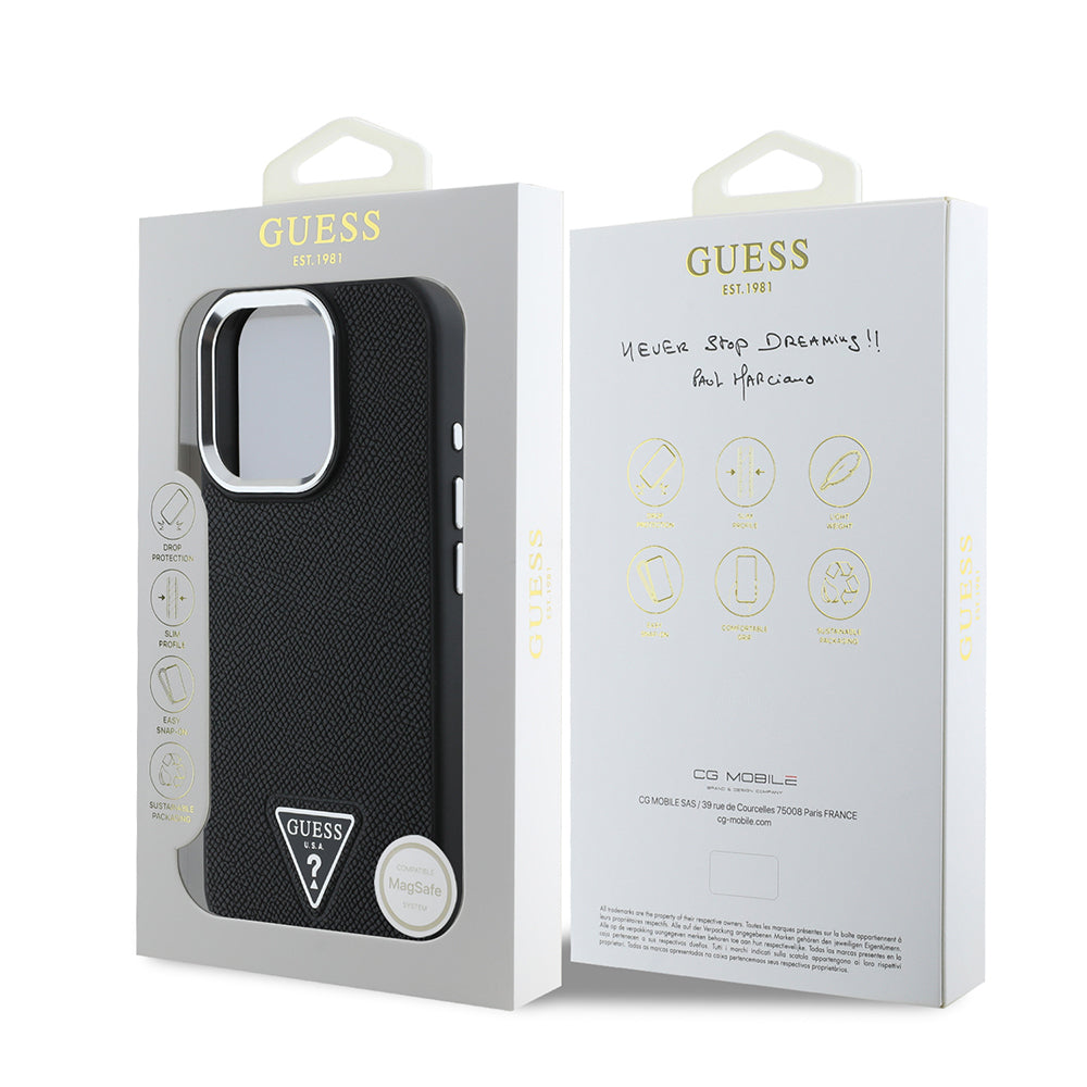 Apple iPhone 15 Pro Max Kılıf Guess Orjinal Lisanslı M-safe Şarj Özellikli Grained Triangle Kapak