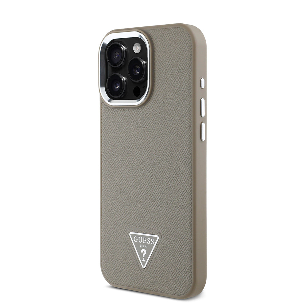 Apple iPhone 15 Pro Max Kılıf Guess Orjinal Lisanslı M-safe Şarj Özellikli Grained Triangle Kapak