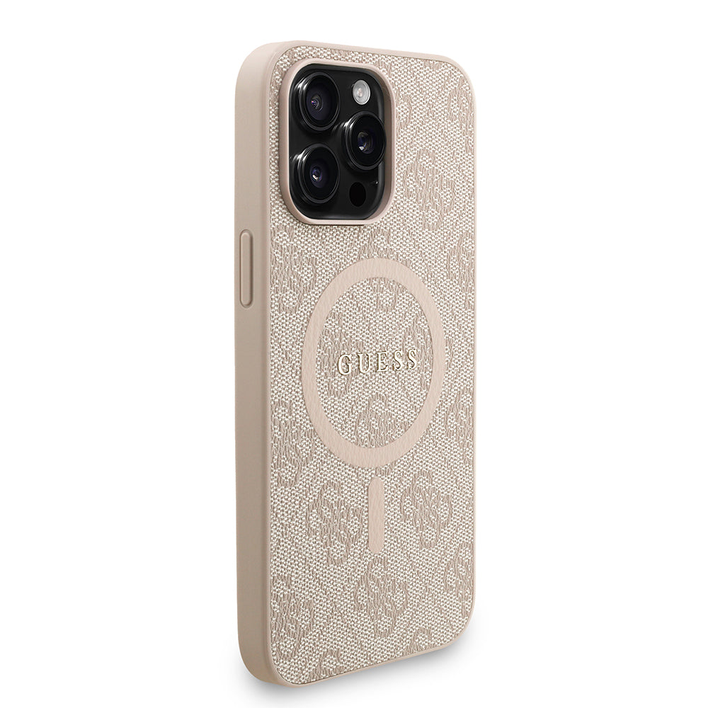 Apple iPhone 15 Pro Max Kılıf Guess Orjinal Lisanslı M-safe Şarj Özellikli PU Deri Bilek Askı İpli Yazı Logolu Kapak