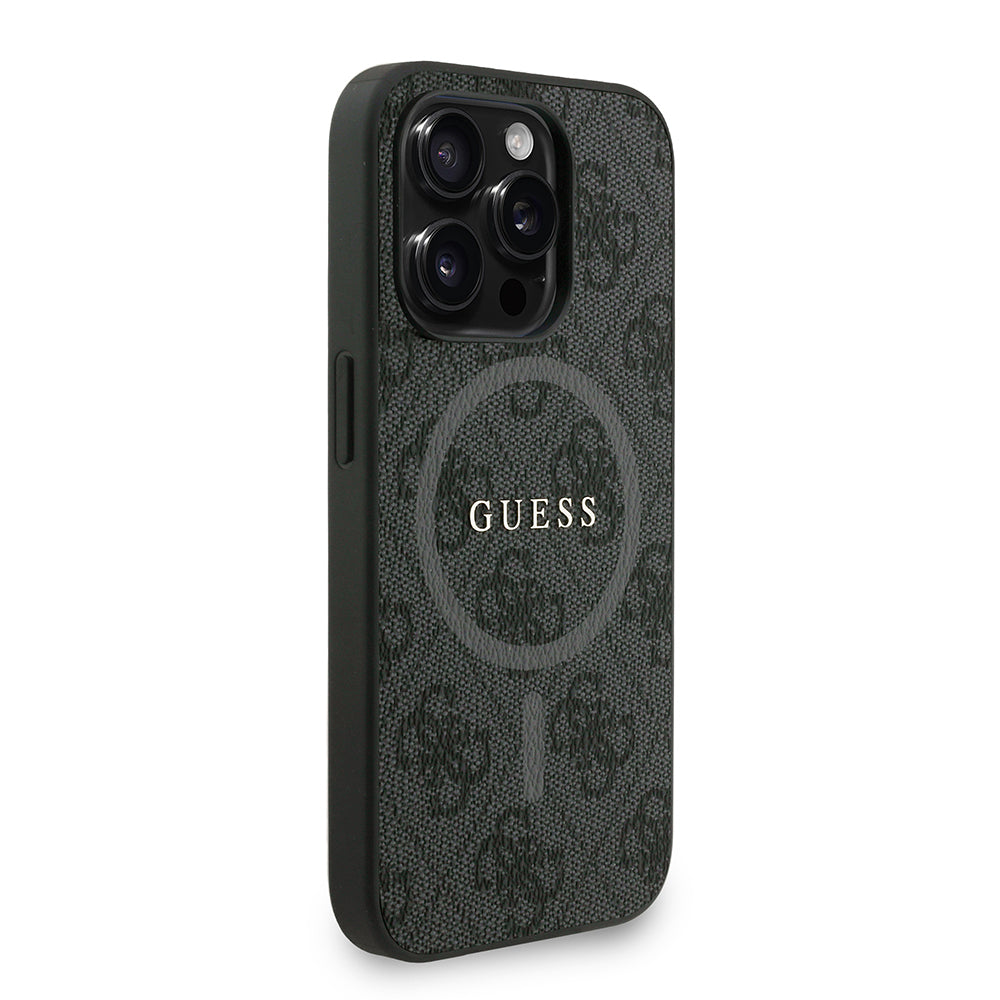 Apple iPhone 15 Pro Max Kılıf Guess Orjinal Lisanslı M-safe Şarj Özellikli PU Deri Bilek Askı İpli Yazı Logolu Kapak
