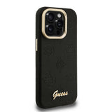 Apple iPhone 15 Pro Max Kılıf Guess Orjinal Lisanslı M-safe Şarj Özellikli Sıcak Baskılı Yazı Logolu Kamera Standlı PU Deri Peony Kapak