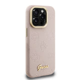 Apple iPhone 15 Pro Max Kılıf Guess Orjinal Lisanslı M-safe Şarj Özellikli Sıcak Baskılı Yazı Logolu Kamera Standlı PU Deri Peony Kapak