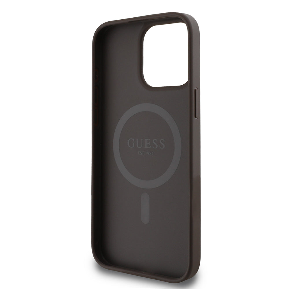Apple iPhone 15 Pro Max Kılıf Guess Orjinal Lisanslı M-safe Şarj Özellikli 4G Desen Yazı Logolu Kapak