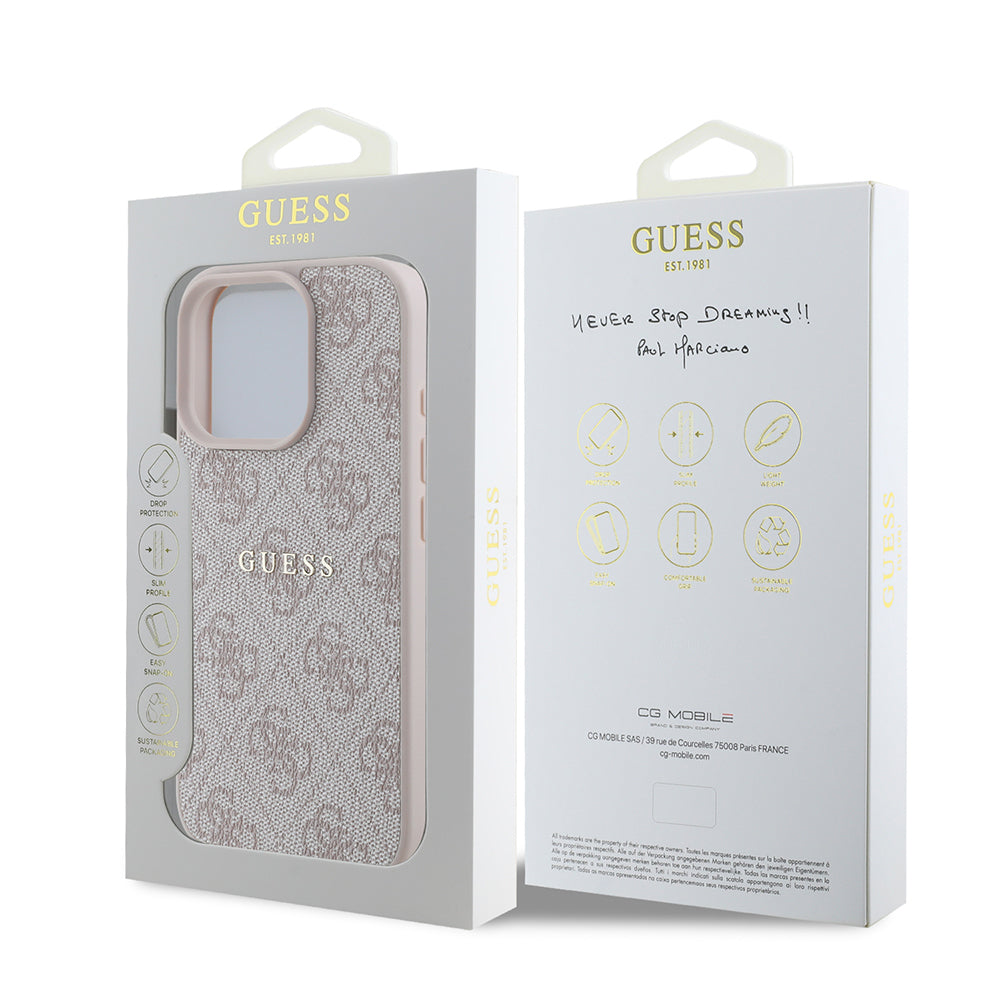 Apple iPhone 15 Pro Max Kılıf Guess Orjinal Lisanslı M-safe Şarj Özellikli 4G Desen Yazı Logolu Kapak