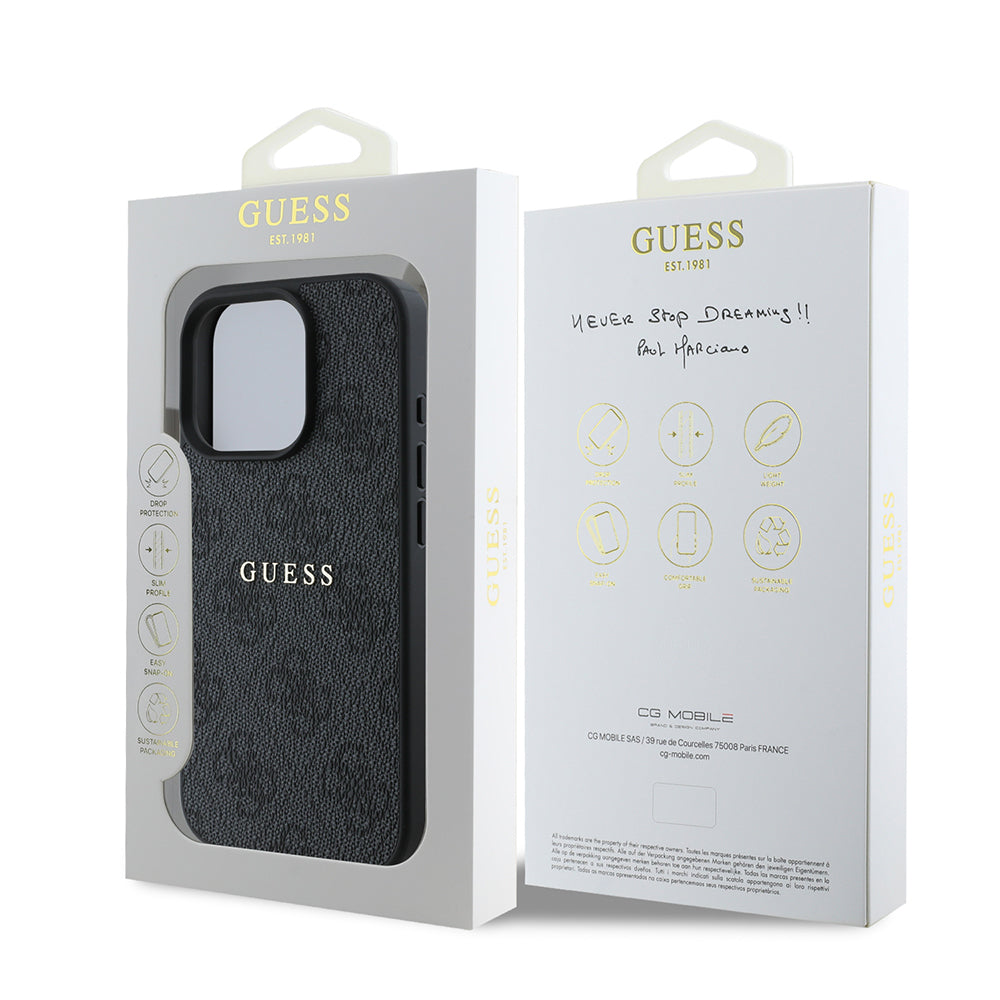 Apple iPhone 15 Pro Max Kılıf Guess Orjinal Lisanslı M-safe Şarj Özellikli 4G Desen Yazı Logolu Kapak