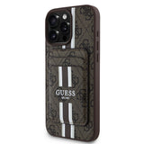 Apple iPhone 15 Pro Max Kılıf Guess Orjinal Lisanslı M-safe Şarj Özellikli 4G Desenli Çizgili Kartlıklı Kapak