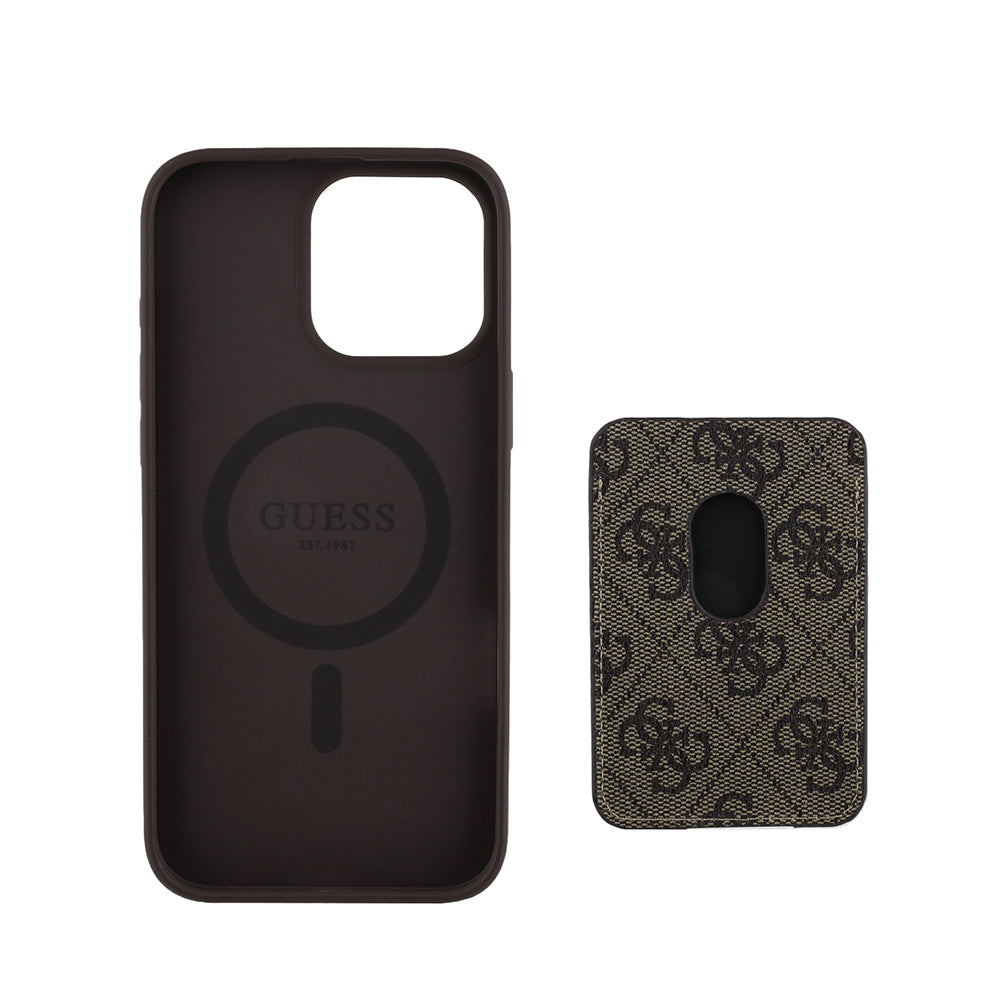 Apple iPhone 15 Pro Max Kılıf Guess Orjinal Lisanslı M-safe Şarj Özellikli 4G Desenli Çizgili Kartlıklı Kapak