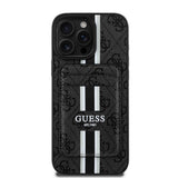 Apple iPhone 15 Pro Max Kılıf Guess Orjinal Lisanslı M-safe Şarj Özellikli 4G Desenli Çizgili Kartlıklı Kapak