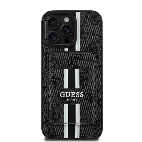 Apple iPhone 15 Pro Max Kılıf Guess Orjinal Lisanslı M-safe Şarj Özellikli 4G Desenli Çizgili Kartlıklı Kapak