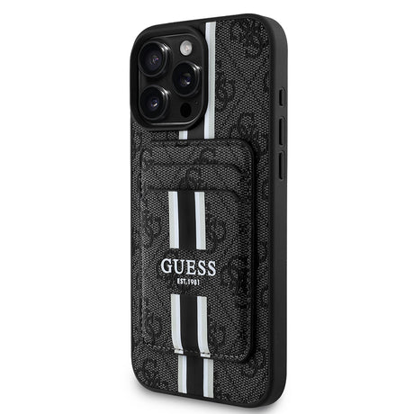 Apple iPhone 15 Pro Max Kılıf Guess Orjinal Lisanslı M-safe Şarj Özellikli 4G Desenli Çizgili Kartlıklı Kapak