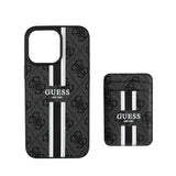 Apple iPhone 15 Pro Max Kılıf Guess Orjinal Lisanslı M-safe Şarj Özellikli 4G Desenli Çizgili Kartlıklı Kapak