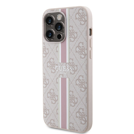 Apple iPhone 15 Pro Max Kılıf Guess Orjinal Lisanslı M-safe Şarj Özellikli 4G Şerit Tasarımlı Printed Kapak
