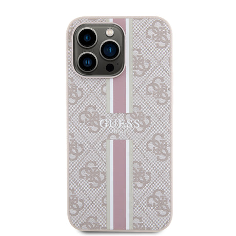 Apple iPhone 15 Pro Max Kılıf Guess Orjinal Lisanslı M-safe Şarj Özellikli 4G Şerit Tasarımlı Printed Kapak