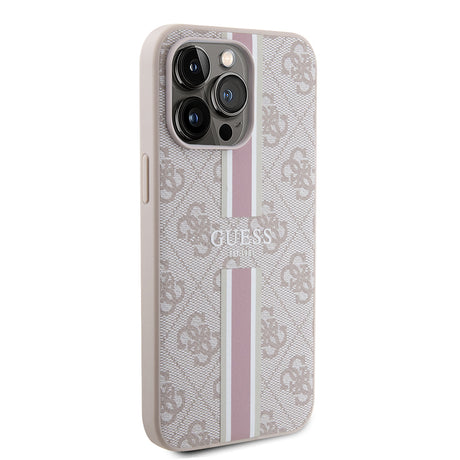 Apple iPhone 15 Pro Max Kılıf Guess Orjinal Lisanslı M-safe Şarj Özellikli 4G Şerit Tasarımlı Printed Kapak