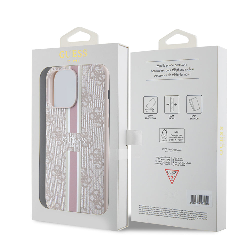 Apple iPhone 15 Pro Max Kılıf Guess Orjinal Lisanslı M-safe Şarj Özellikli 4G Şerit Tasarımlı Printed Kapak