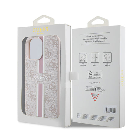 Apple iPhone 15 Pro Max Kılıf Guess Orjinal Lisanslı M-safe Şarj Özellikli 4G Şerit Tasarımlı Printed Kapak