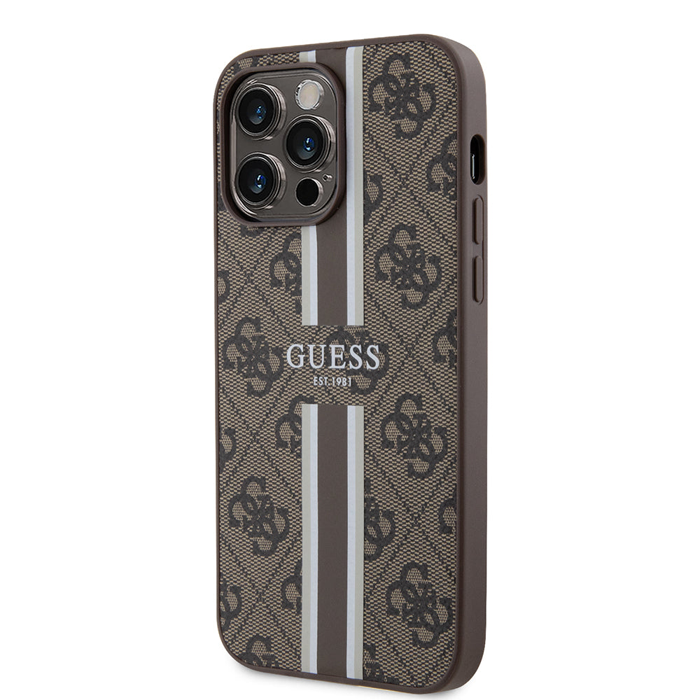 Apple iPhone 15 Pro Max Kılıf Guess Orjinal Lisanslı M-safe Şarj Özellikli 4G Şerit Tasarımlı Printed Kapak