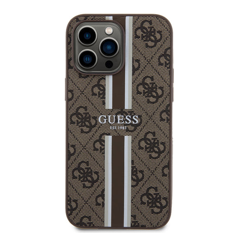 Apple iPhone 15 Pro Max Kılıf Guess Orjinal Lisanslı M-safe Şarj Özellikli 4G Şerit Tasarımlı Printed Kapak