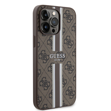 Apple iPhone 15 Pro Max Kılıf Guess Orjinal Lisanslı M-safe Şarj Özellikli 4G Şerit Tasarımlı Printed Kapak