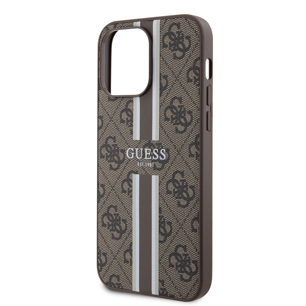 Apple iPhone 15 Pro Max Kılıf Guess Orjinal Lisanslı M-safe Şarj Özellikli 4G Şerit Tasarımlı Printed Kapak