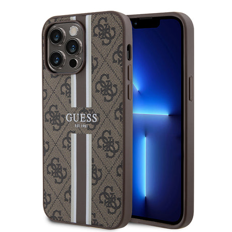 Apple iPhone 15 Pro Max Kılıf Guess Orjinal Lisanslı M-safe Şarj Özellikli 4G Şerit Tasarımlı Printed Kapak