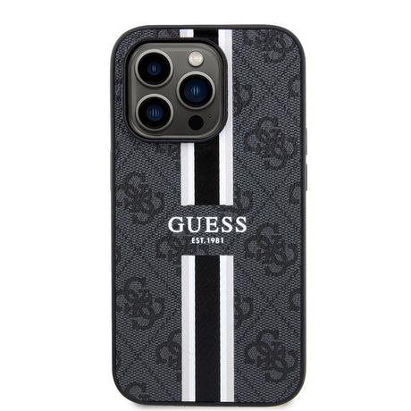 Apple iPhone 15 Pro Max Kılıf Guess Orjinal Lisanslı M-safe Şarj Özellikli 4G Şerit Tasarımlı Printed Kapak