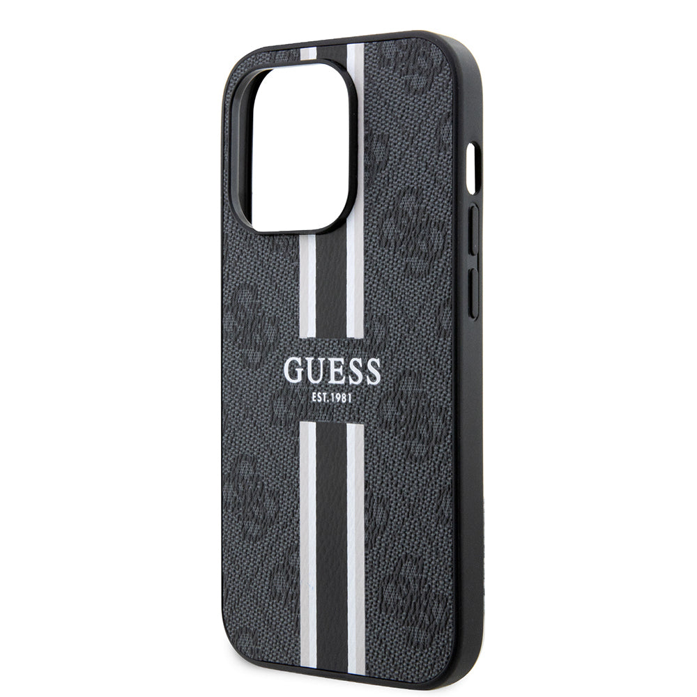 Apple iPhone 15 Pro Max Kılıf Guess Orjinal Lisanslı M-safe Şarj Özellikli 4G Şerit Tasarımlı Printed Kapak