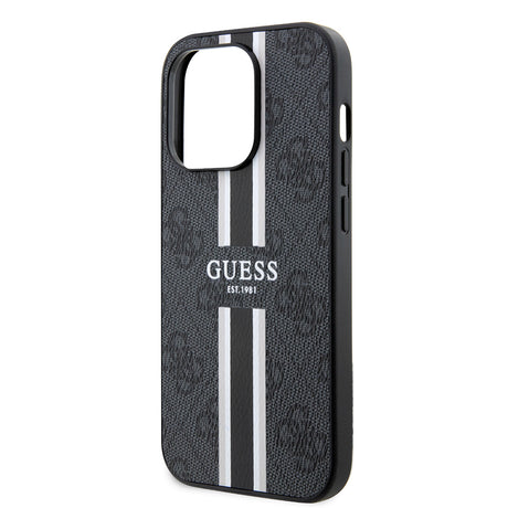 Apple iPhone 15 Pro Max Kılıf Guess Orjinal Lisanslı M-safe Şarj Özellikli 4G Şerit Tasarımlı Printed Kapak