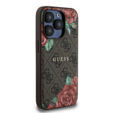 Apple iPhone 15 Pro Max Kılıf Guess Orjinal Lisanslı M-safe Şarj Özellikli Gül Baskılı 4G Desenli Yazı Logolu Kapak