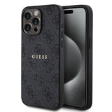 Apple iPhone 15 Pro Max Kılıf Guess Orjinal Lisanslı M-safe Şarj Özellikli PU Halkalı 4G Desenli Yazı Logolu Kapak