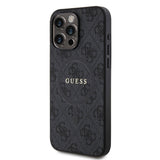 Apple iPhone 15 Pro Max Kılıf Guess Orjinal Lisanslı M-safe Şarj Özellikli PU Halkalı 4G Desenli Yazı Logolu Kapak