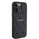 Apple iPhone 15 Pro Max Kılıf Guess Orjinal Lisanslı M-safe Şarj Özellikli PU Halkalı 4G Desenli Yazı Logolu Kapak