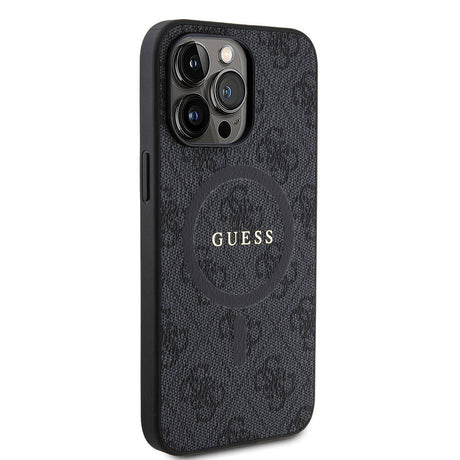 Apple iPhone 15 Pro Max Kılıf Guess Orjinal Lisanslı M-safe Şarj Özellikli PU Halkalı 4G Desenli Yazı Logolu Kapak