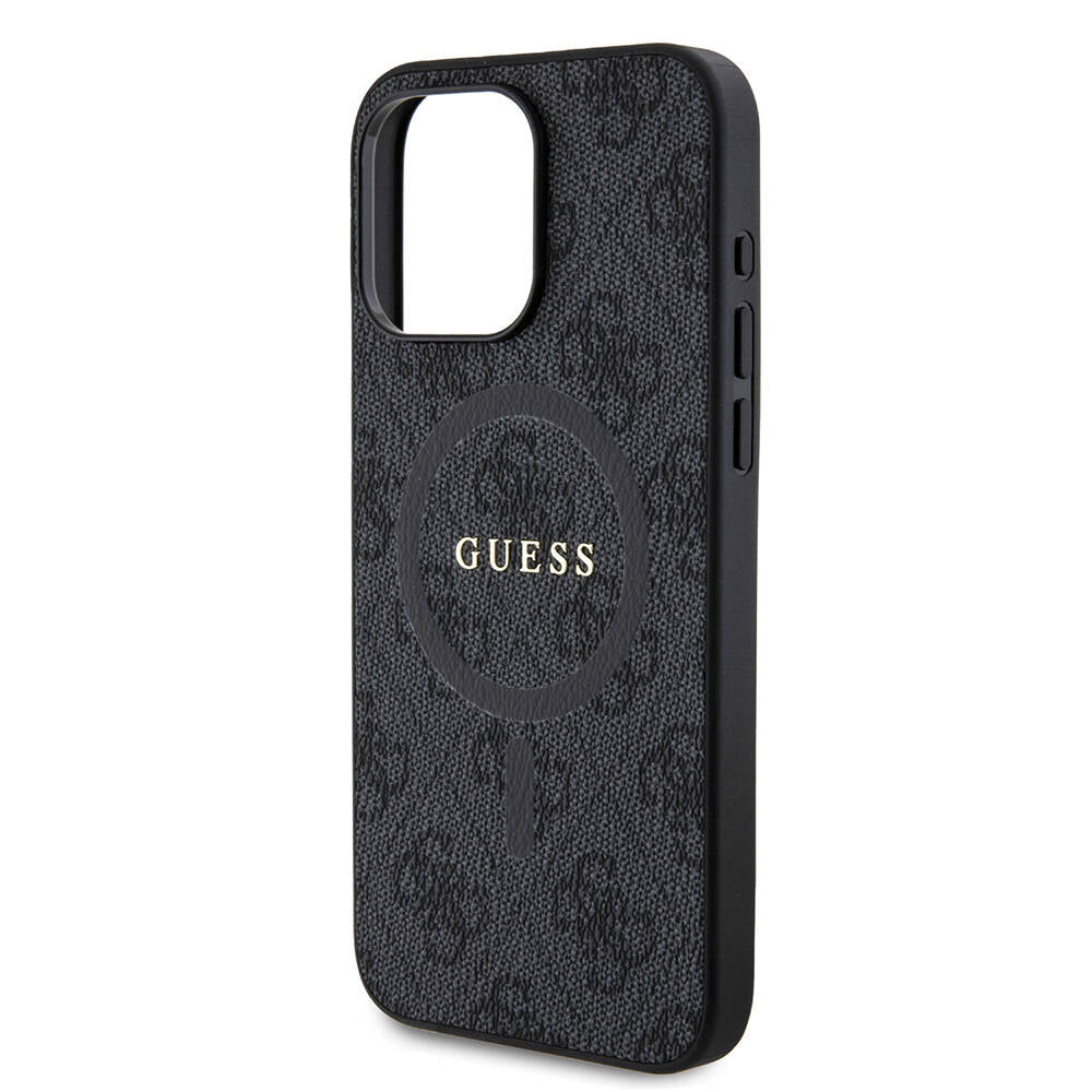 Apple iPhone 15 Pro Max Kılıf Guess Orjinal Lisanslı M-safe Şarj Özellikli PU Halkalı 4G Desenli Yazı Logolu Kapak