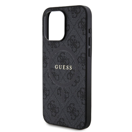Apple iPhone 15 Pro Max Kılıf Guess Orjinal Lisanslı M-safe Şarj Özellikli PU Halkalı 4G Desenli Yazı Logolu Kapak
