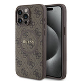 Apple iPhone 15 Pro Max Kılıf Guess Orjinal Lisanslı M-safe Şarj Özellikli PU Halkalı 4G Desenli Yazı Logolu Kapak