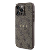 Apple iPhone 15 Pro Max Kılıf Guess Orjinal Lisanslı M-safe Şarj Özellikli PU Halkalı 4G Desenli Yazı Logolu Kapak